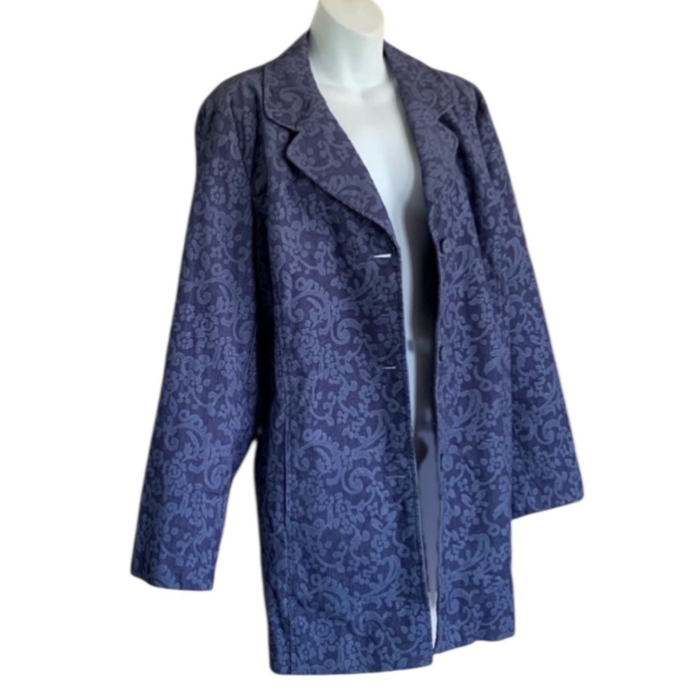 DENIM & CO peacoat Jacket Women's XL Blue EUC, floral denim corduroy brocade